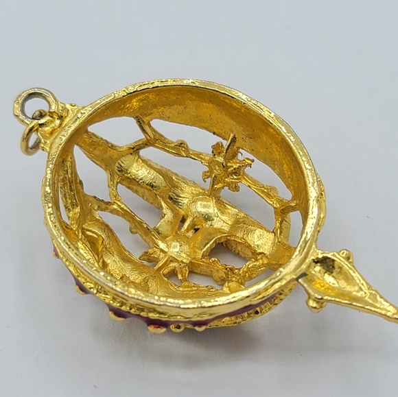 Aai Rhinestone Red Enamel Gold tone Christmas Bauble Ornament Pendant Vintage - Picture 7 of 10